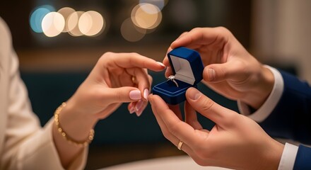 Fototapeta premium Man Proposing to Woman with Engagement Ring.