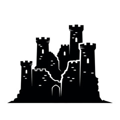 Fototapeta premium Ancient Castle Ruins Silhouette Vector Illustration.