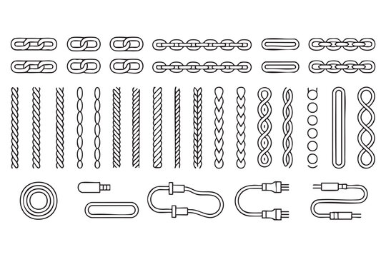 Rope and chain outline icons with knots and connectors