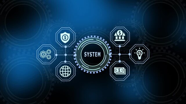 Digital financial system concept with secure fintech payment processing, automated banking network and modern interface technology.