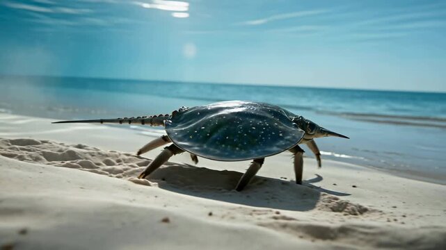 Horseshoe Crab Walks the Beach: A Living Fossil's Ancient Journey