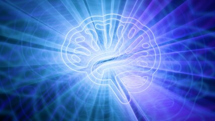 Obraz premium Glowing blue artificial intelligence brain symbol 3d illustration representing digital mind and machine learning on abstract background
