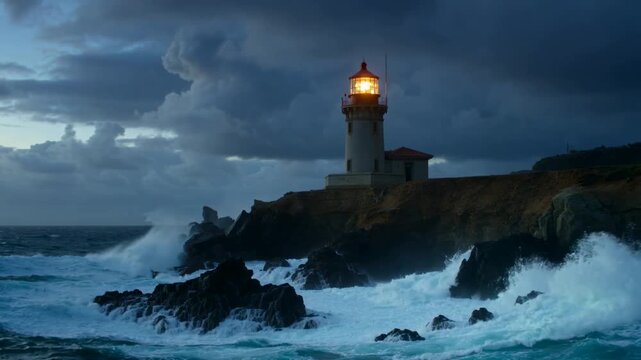 Powerful Ocean Waves Batter Lighthouse | Epic Coastal Storm Scenery