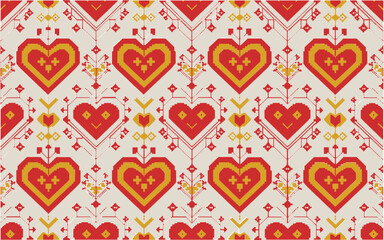Romantic heart seamless pattern, golden and red motifs, vintage lace look, valentines wrapping, scrapbook paper, wedding decor background vector