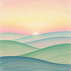 Obraz premium Stylized Rolling Hills Sunrise Pastel Illustration