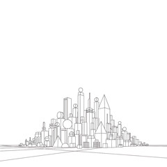 Fototapeta premium Abstract wireframe cityscape outline drawing minimal graphic resource