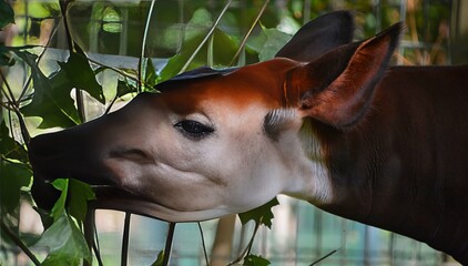 Okapi ( Okapia johnstoni), also known as the forest giraffe or zebra giraffe, is an artiodactyl...