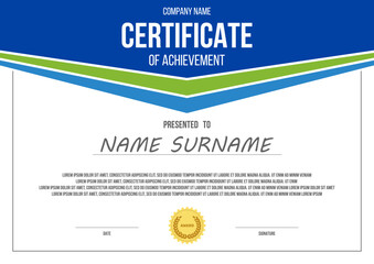 Fototapeta premium certificate of achievement vector template, geometric shapes on white background, ready to print a4 paper corporete award mockup