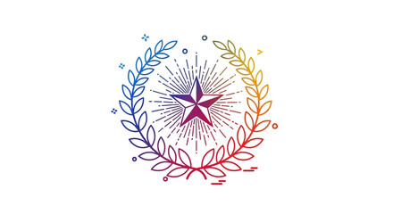 Vibrant gradient star award emblem with laurel wreath and shining rays a symbol of excellence