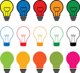 Colorful Light Bulb Idea Icon Set.