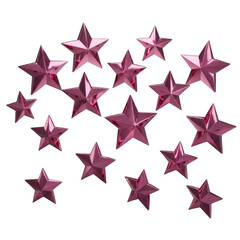 Fototapeta premium Collection of shiny pink and purple metallic star-shaped confetti isolated on transparent background