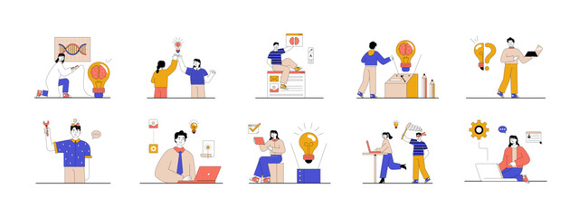 Set of 10 ideas illustrations packs. Flat vector concepts.