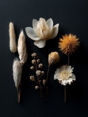 Dried Floral Arrangement on Dark Background
