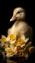 Duckling with Daffodils