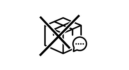No package delivery icon with red cross and chat bubble on white background for communication and refusal concepts