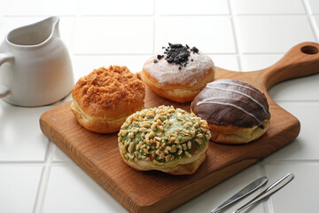 Delicious donuts with various toppings