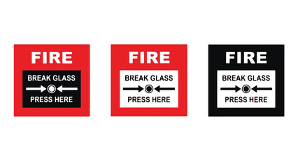 Three fire alarm pull station signs are displayed against a white background.