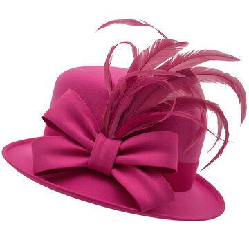 Vibrant pink hat with feathers and bow fashion accessory millinery isolated on a transparent background