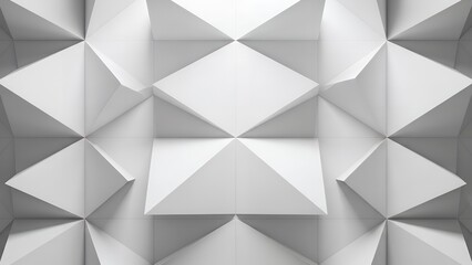 Obraz premium Geometric shapes forming a 3D pattern on a wall with triangular and rectangular facets creating a textured surface from a frontal viewpoint