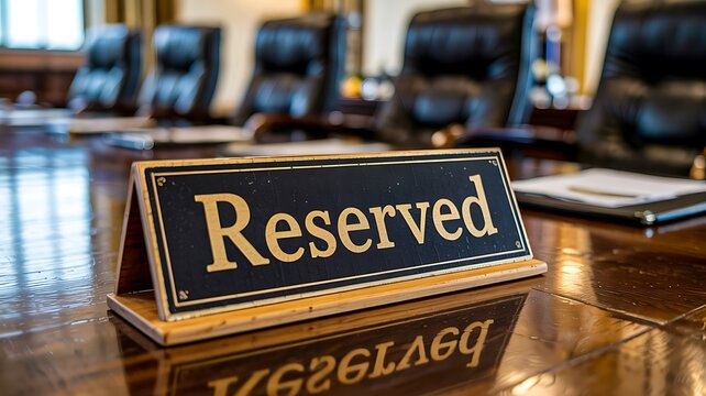 Reserved sign on table in professional business meeting room
