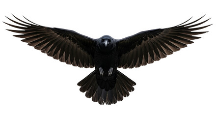 Fototapeta premium Majestic Black Crow In Flight With Spread Wings On Dark Background