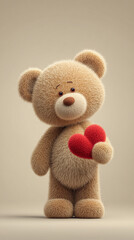 Obraz premium Brown Teddy Bear Standing Upright Offering Red Heart (Full Body View)