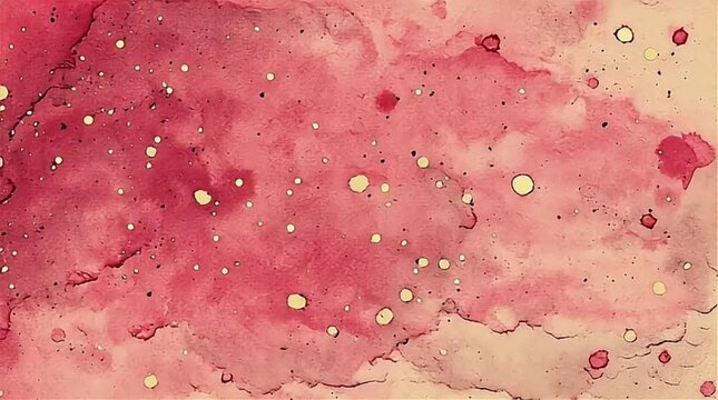 Abstract pink watercolor texture with vibrant dots and splashes