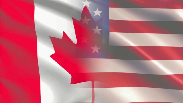 Waving flag of USA and Canada. Conflict, friendship and relations, trade, economy and economic cooperation between nations.