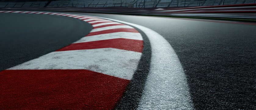 Racing track curve with asphalt and markings