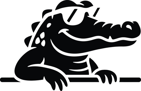 Black silhouette of a smiling alligator wearing sunglasses