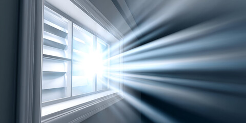 Obraz premium A bright ray of light streaming through a window, creating a serene and peaceful atmosphere in an indoor space.