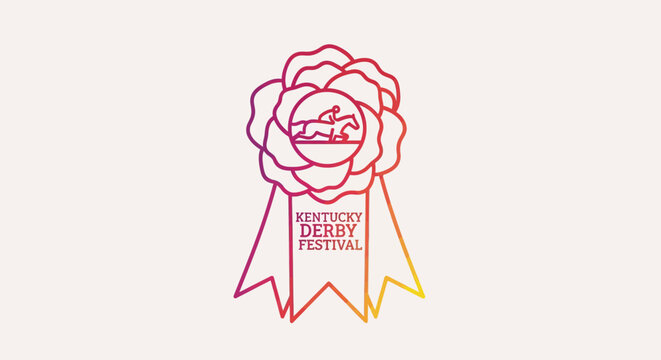 Vibrant gradient line art illustration of the Kentucky Derby Festival rosette icon with a horse