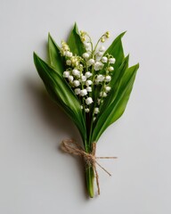 Obraz premium Lily of the valley bouquet tied with ribbon