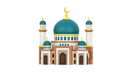 Obraz premium Stylized 3D Mosque with Green Domes and Minarets on White Background