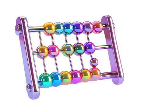A rendered iridescent abacus with colorful spheres