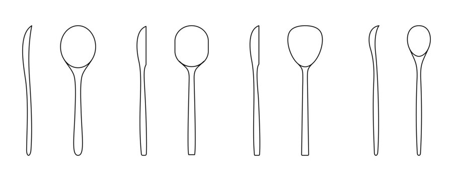 Collection set of wooden kitchenware tablespoon various vector shapes, Outline vector illustrations isolated on white background Shapes for laser cutting and anymore