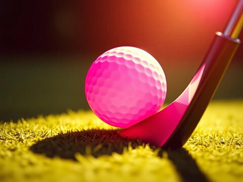 Faded pink ball, tilted club, vintage golf dream ,  pink,  dynamic