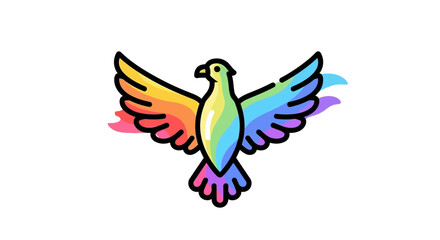 Fototapeta premium Vibrant rainbow dove spreading its wings in a playful cartoon style colorful peace symbol