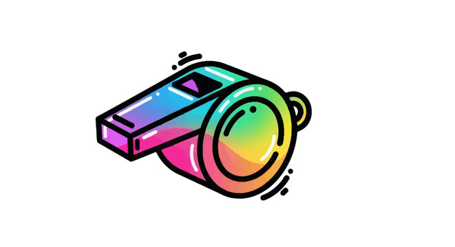 Vibrant rainbow-colored referee whistle illustration representing fun and energetic sport activities