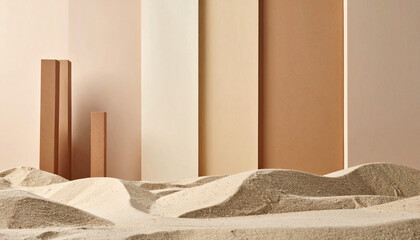 earth palette with sandstone beige, driftwood tan, and muted clay arranged as vertical