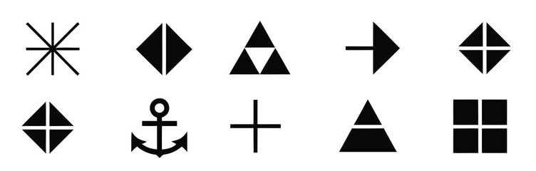 collection of ten minimalist geometric black icons anchor  © Khalu