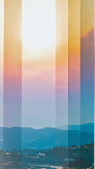 warm dusk palette with golden bronze, muted apricot, and hazy sunset rose formed as vertical