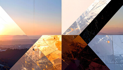 warm dusk palette with golden bronze, muted apricot, and hazy sunset rose formed as vertical