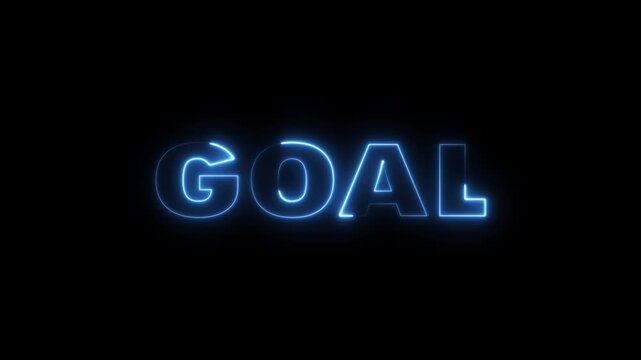 Goal text neon glow animation on black background. Digital scoreboard goal glow light effect concept. 