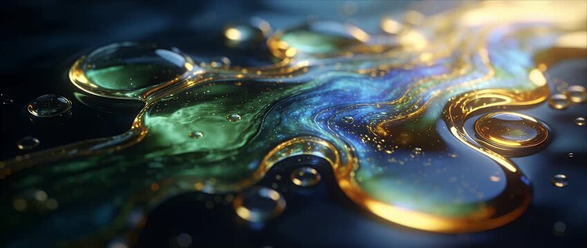 Macro dew drops liquid purity viscous slow motion pour macro citrus abstract fluid art glow where liquid purity evokes calm and shimmering fantasy flow