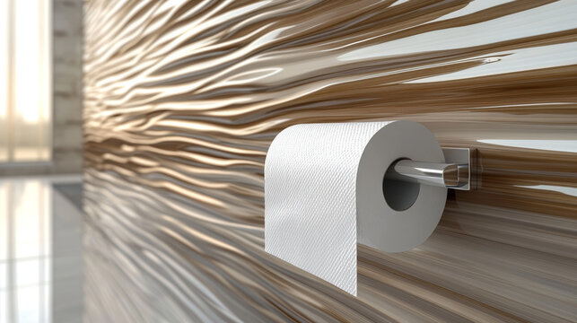 Toilet paper roll modern bathroom wave tile wall chrome holder hygiene interior design clean tissue soft white minimalist style home decor Fresh