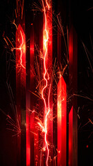 crimson, alloy red, molten ruby tones arranged as vertical electric geometric sparks