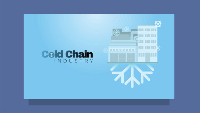Cold Chain Industry Concept &ndash; Modern Refrigerated Factory with Frost Ice Formation, Industrial Cold Storage System Vector Illustration