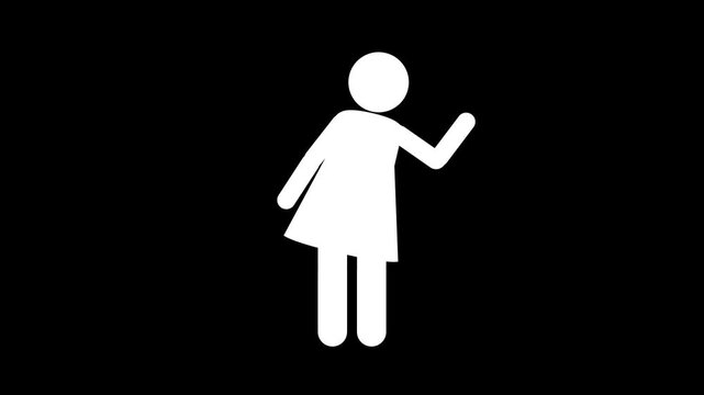 White Female Pictogram Waving and Moving on a Black Background