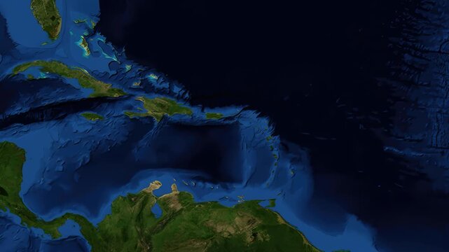 Satellite Map Zoom Animation Into Santo Domingo Dominican Republic